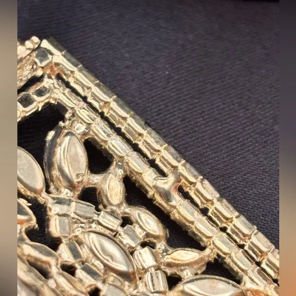 1950s GLAMOUR! Large Rectangular Marquise Rhinestone Brooch - Picture 12 of 16